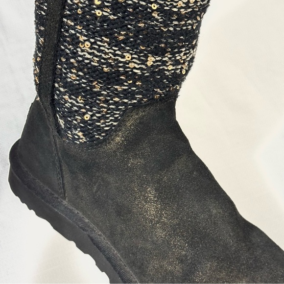 UGG Australia CAMAYA Women's Black/Gold Suede Knit Sequin BOOTS 1006711 Size 7 - Picture 14 of 16